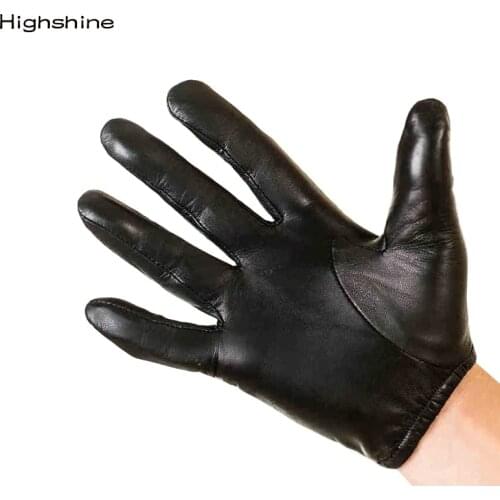 Mens Genuine Leather Gloves fashion classic short wrist Real Sheepskin Black Touch Screen Gloves Brand Winter Warm Mittens