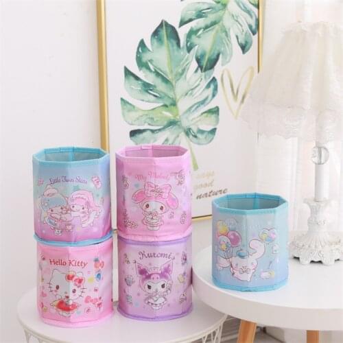 Sanrio Hello Kitty pu Polygonal Foldable Desktop Storage Box Melody Student Pen Holder Pencil Stationery Box