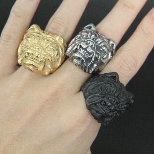 Size 8-13 Fashion Fashion Black Golden Mad Dog Ring 316L Stainless Steel Man Women Bull Dog Ring