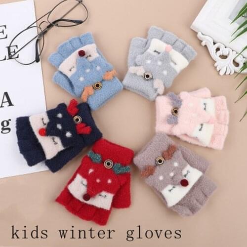 Christmas Fingerless Gloves for Kids Boys Girls Cute Cartoon Animal Mitttens Winter Gloves for Children Winter Gloves Kids