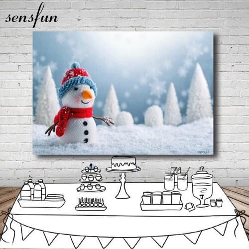 Sensfun White Snow Winter Backdrops Snowman Christmas Tree Kids Birthday Party Photography Backgrounds Customized
