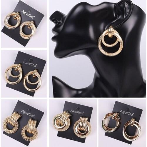 Earrings for women geometric retro punk indian personality cubic zirconia studs pendant stainless steel Korea luxury jewelry cc