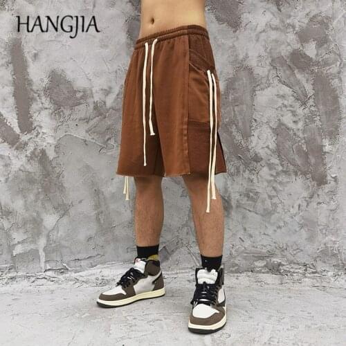 Hip Hop Patchwork Drawstring Knee-lenth Summer Streetwear Fashion Men Women Casual Shorts Side Big Pocket Sweat Short