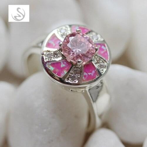 SHUNXUNZE Pink Cubic Zirconia And Pink Opal Engagement Wedding Rings For Men And Women Flash Sale Rhodium Plated R184 size 6 7 8