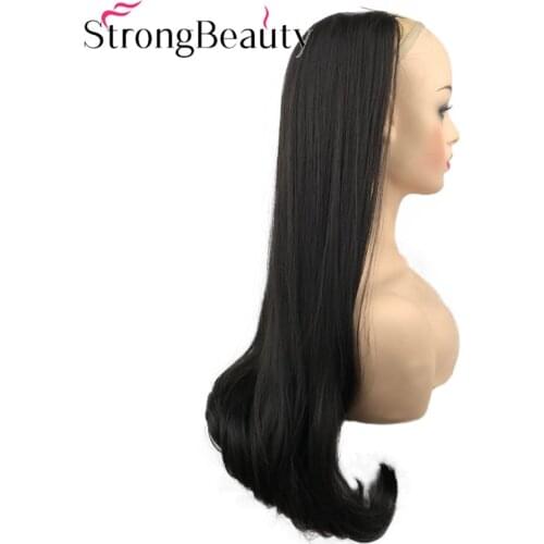 StrongBeauty Long Straight Synthetic 3/4 Wigs Womens Half Wig Black/Brown Hair Heat OK