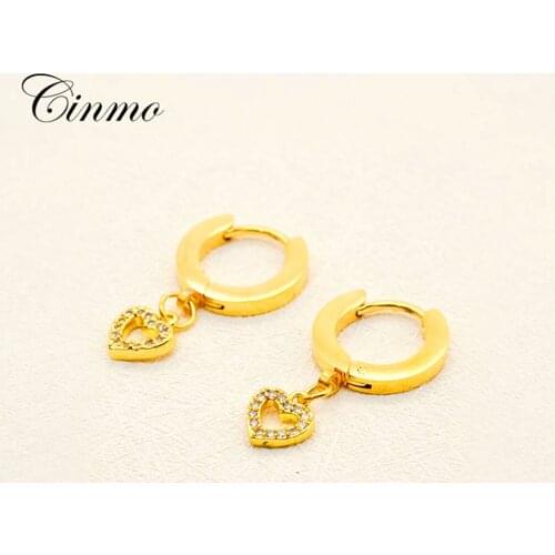 Cinmo Stainless Steel Piercing Drop Earrings Hollow Full Crystal Heart Dangle Earrings For Women Girls Wholesale Jewlery Gift