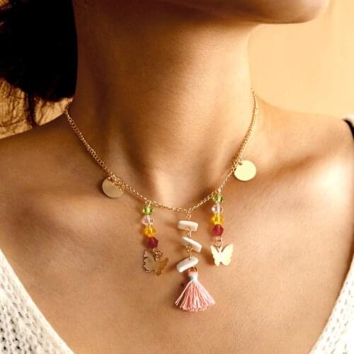 Butterfly Tassel Colorful Pendant Women Necklace Party Ceremony Jewelry Gift