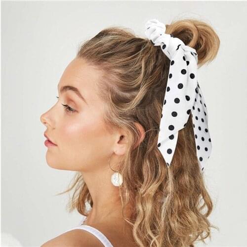 Fashion Round Dots Ribbon Hair Scarf Scrunchie For Women Elegant Long Elastic Hair Bands Ponytail Holder Girls Hair Accessories
