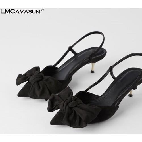 LMCAVASUN New Spring & Summer 2021 Women Slingbacks Pointed Toe Shallow Point Bow Girls Sweet Shoes Sandals French Style