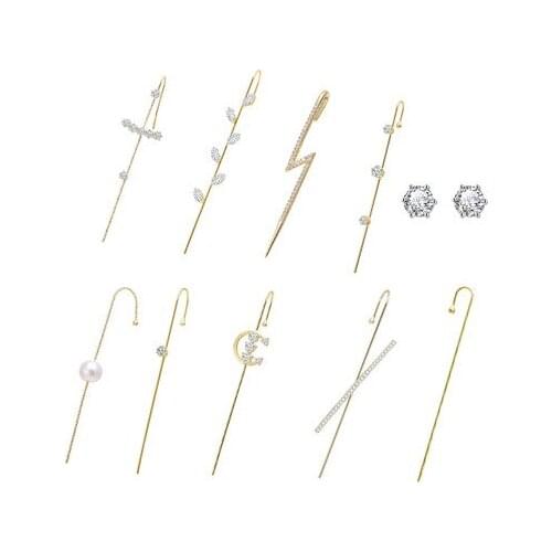 New Ear Wrap Crawler Hook Earring for Women Korean Style Crystal Lightning Stud Earring Personality Climber Earring Jewelry Gift