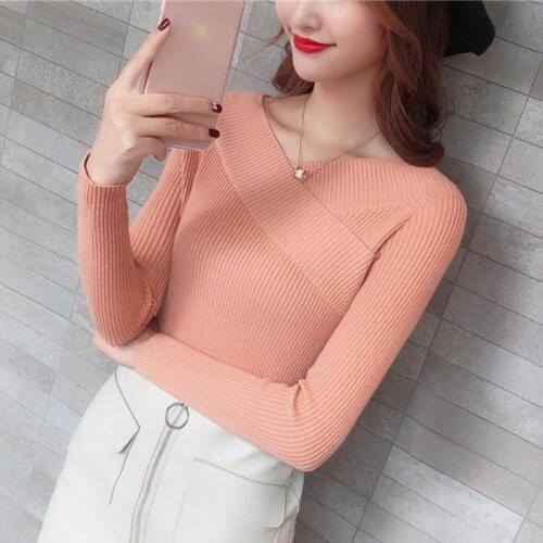 Womens Sweater Korean Fashion Knitwear 2021 Autumn and Winter New Long-sleeved Sexy Tops Off-the-shoulder Sweater Woman 16350