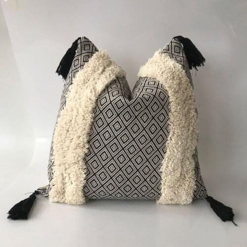 Morocco Tufted Boho Throw Pillow Covers Modern Square Cotton Pillow Cases, Tribal Textured Decorative Square Pillows Cover ONLY