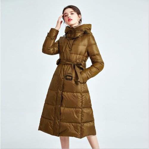 2020 Woman hooded Clothing Winter Down Jacket Coat Women Long Thick Warm Parka Ladies Waist coats Causal outerwear with belt