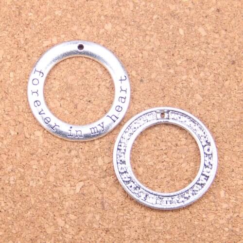 38pcs Charms circle forever in my heart 28mm Antique Pendants,Vintage Tibetan Silver Jewelry,DIY for bracelet necklace