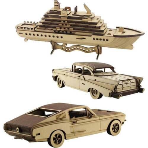 3D Wood Cruise Ship + Chevrolet Car + Mustang Car jigsaw puzzle Games Toys Girls Boys Gift Birthday super 3 Toy