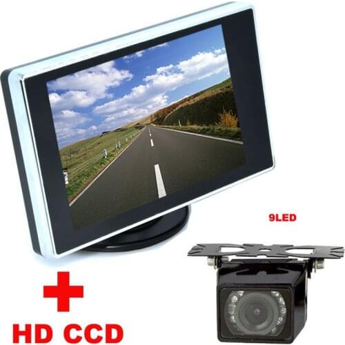 4.3" TFT LCD car Monitor + 9LED Car Rear view Camera ccd CCD 170 Angle car backup camera 2 in 1 Auto Parking Assistance System