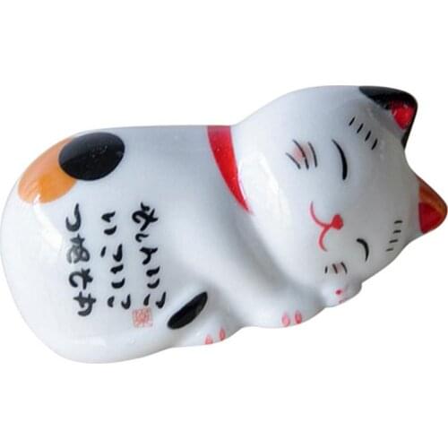5 Pcs Ceramic Lucky Cat Chopsticks Holder Home Desk Ceramic Decorations Tableware Set