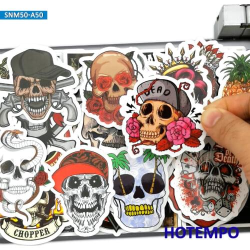 50pcs Moto Rider Style Funny Skeleton Skull Sticker for DIY Phone Laptop Luggage Skateboard Guitar Bike Moto Car Decals Stickers