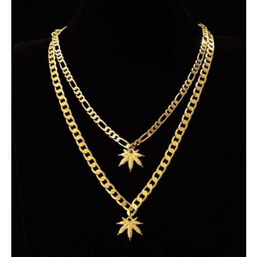 50cm length leaf Choker Pendant figaro link Necklaces bracelet Women Girl African Wedding Gifts Neck Chain Jewelry