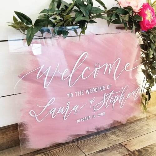 Custom Acrylic Wedding Welcome Sign with Printed Background,Personalized Your Name and Date Wedding Welcome Sign for Decor