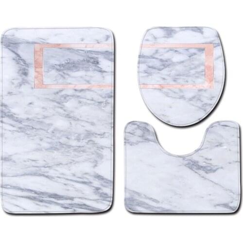 White Marble Texture Bathroom Floor Mat Non-slip Toilet Toilet Mat Set Can Be Customized Picture Bamboo Bath Mat Bathroom Rug