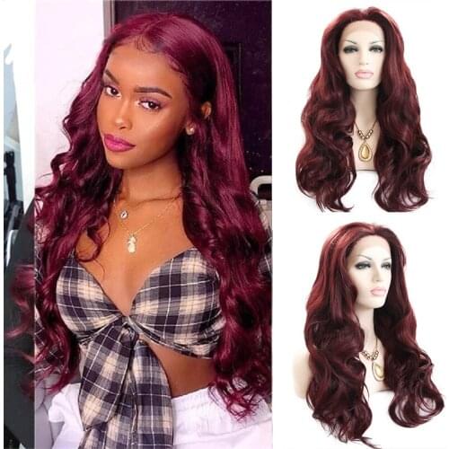 Burgundy Synthetic Lace Front Wig 99J Color Wigs Long Curly Body Wave Red Frontal Glueless Middle Part Hair For Black Women