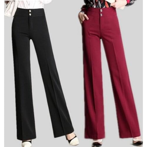 Women linen office work trousers plus size 4XL ladies wide leg pants female soft long formal trousers black red blue WS108