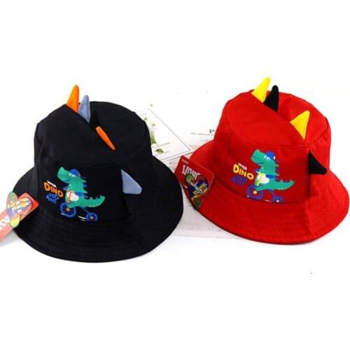 Doitbest 2 to 8 Years old spring Child Bucket fishing Hats Child Cute cartoon dinosaur Boys Girls fisherman hat
