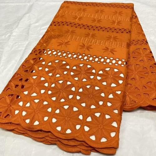 Elegant Hot Sales Plain Orange Color Cotton 100% Swiss Voile Lace Nigeria Aso Ebi Lace Mens Fabric 2021 CL076