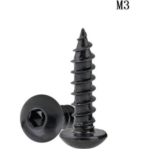 GB/T 8.8 Degree 100PCS M3 Black Round Head Hexagon Head Cup Model Self-tapping Add Hard Sound Carbon Steel Screws High Quality