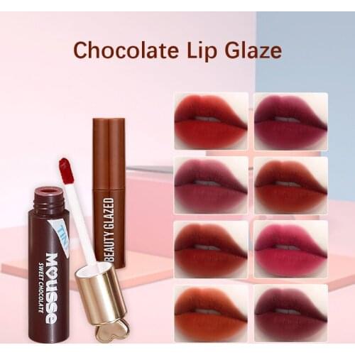 Chocolate Lip Glazed Matte Lip Gloss Fog Surface Natural Moisturizing Lipstick No Fading Non-stick Velvet Lip Maquiagem TSLM1