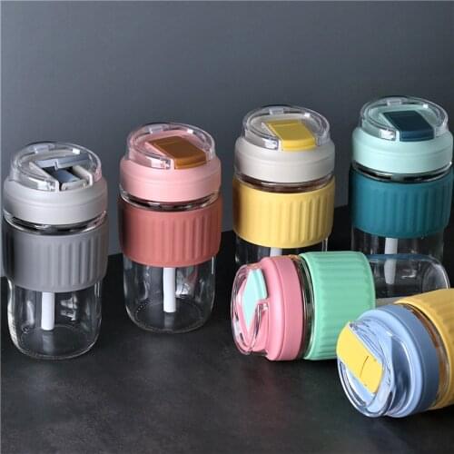 JY Straight Drinking Straw Single Layer Double Glass Cute Girl Portable Simple Car Coffee Breakfast Cup 460ml DY-BL425