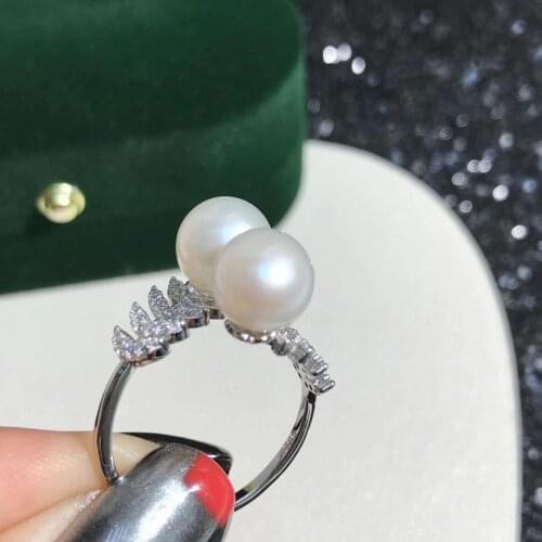 TWO PEARL Hot 925 Sterling Silver Adjustable Ring Settings Findings Mountings Parts for Pearl Corals Jade Crystal, 5pcs/lot