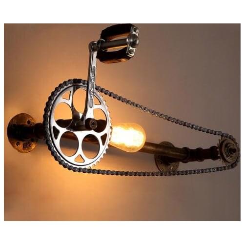 Creative Industry balcony wall light retro American restaurant bar decorative wrought iron pipe bicycle wall lamp