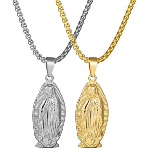 Hot Sale Catholic Guadalupe Virgin Mary Necklace Pendant Stainless Steel Charm Maria Pendants Necklaces for Religious Jewelry