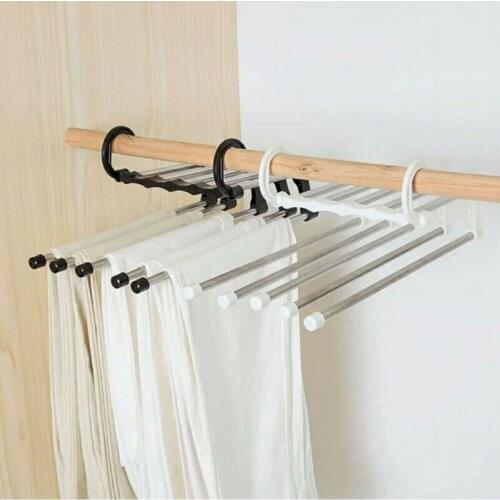 US STOCK 5 in 1 Multi-functional Pants rack shelves Stainless Steel Wardrobe Magic Hanger