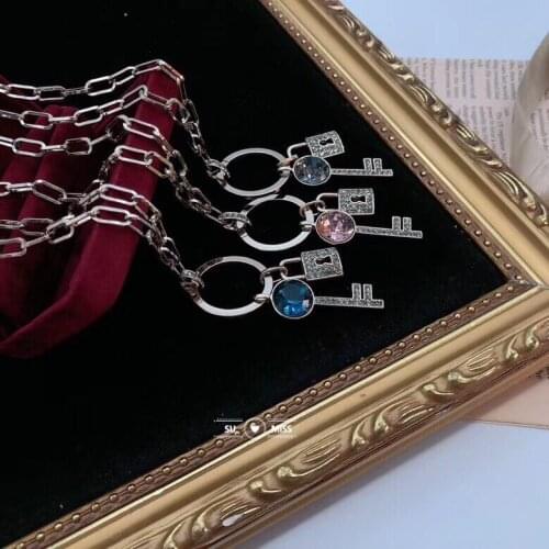 Fashion Chains Clear Round Crystal Key Rhinestone Padlock Necklaces for Women Rock Hiphop Key Lock Necklace Chic Gifts