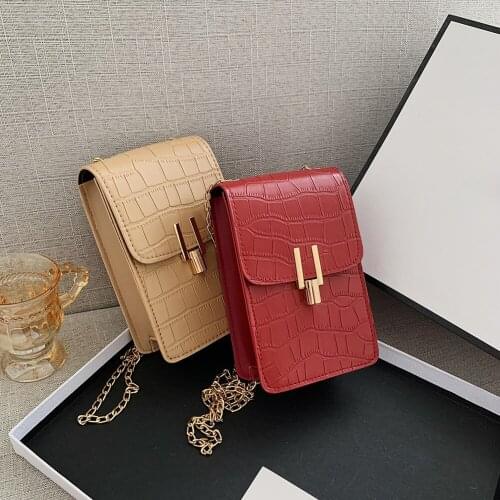 Fashion Alligator Pattern Messenger Bag Women Retro PU Leather Casual Chain Small Shoulder Crossbody Mobile Phone Pouch