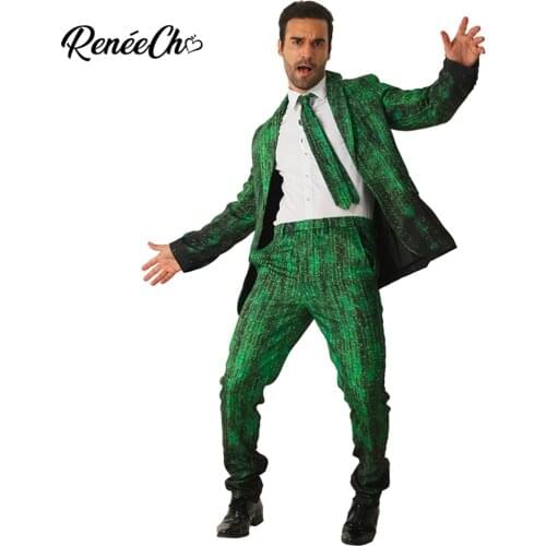 Crazy Suit Halloween Costume For Adult Men`s Date Flow Suit Costume Men Costume Computer Generation Cosplay For Christmas Party