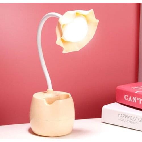 Newly 3 Levels Dimmer LED Table Lamp Pen Case Base Flower Type LED Desk Lamp USB Charging Living Room Lovely Lamp For LED Study