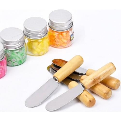 100pcs/lot New arrival Stainless Steel Cutlery Butter Spatula Wood Handle Butter Knife Cheese Dessert Jam Spreader