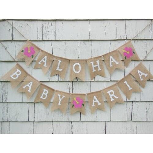 Personalized name Aloha Luau tropical birthday burlap Banners baby shower party nursery room Buntings garlands Photo Prop signs