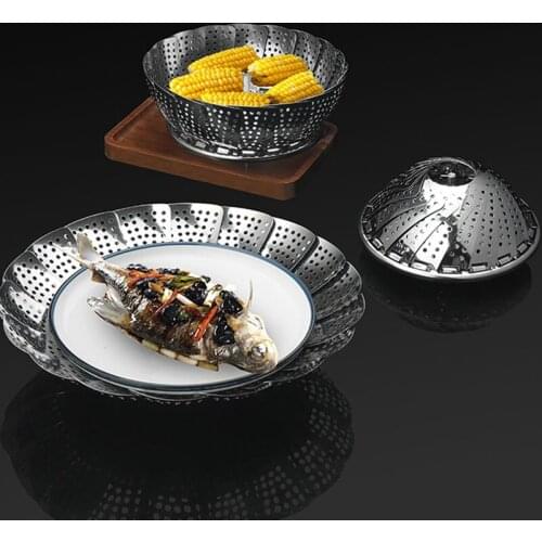 Stainless steel steaming tray, multifunctional fruit tray, folding steamer, retractable steaming rack, kitchen storage box