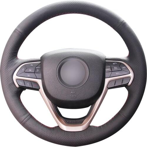 Hand-stitched Black Artificial Leather Car Steering Wheel Cover for Jeep Cherokee Grand Cherokee 2014 2015 2016 2017 2018 2019