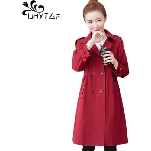 UHYTGF Trench coat for women fashion Double-breasted winter coat female Korean loose plus size tops outerwear manteau femme 402