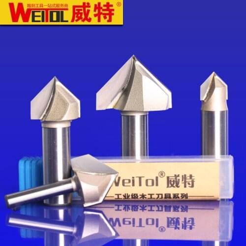 WeiTol 1pcs free 1/2 or 1/4 inch carbide V groove cutter woodworking tools flush trim router bits for wood engraving bit