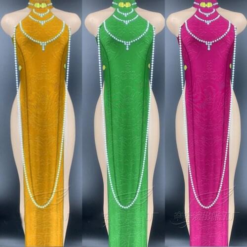 Customized Colors Cheongsam Dresses For Ladies Nightclub Singer Costume Split Skirt Festival Party Celebrity Stage Outfit 2020
