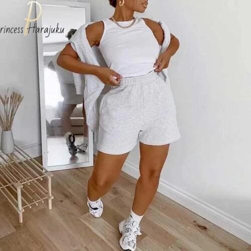 Women Casual Sports Shorts Black Color Elastic High Waist Wide Leg Shorts With Slant Pockets Tracksuit Workout Bottoms 2021 Hot