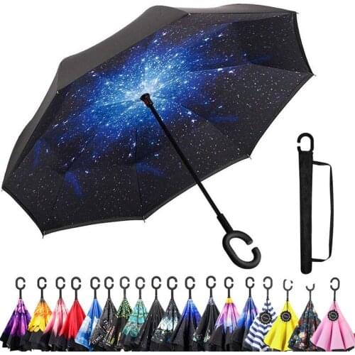 Ceiourich High Grade Double Layer Car Reverse Umbrellas Women Windproof UV Protection Customizable Umbrella for Cars