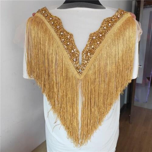 1pcs/lot hot sale new wedding embroidered crystal rhinestone collar necklace with tassel appliques Deep-V neckline with fringe